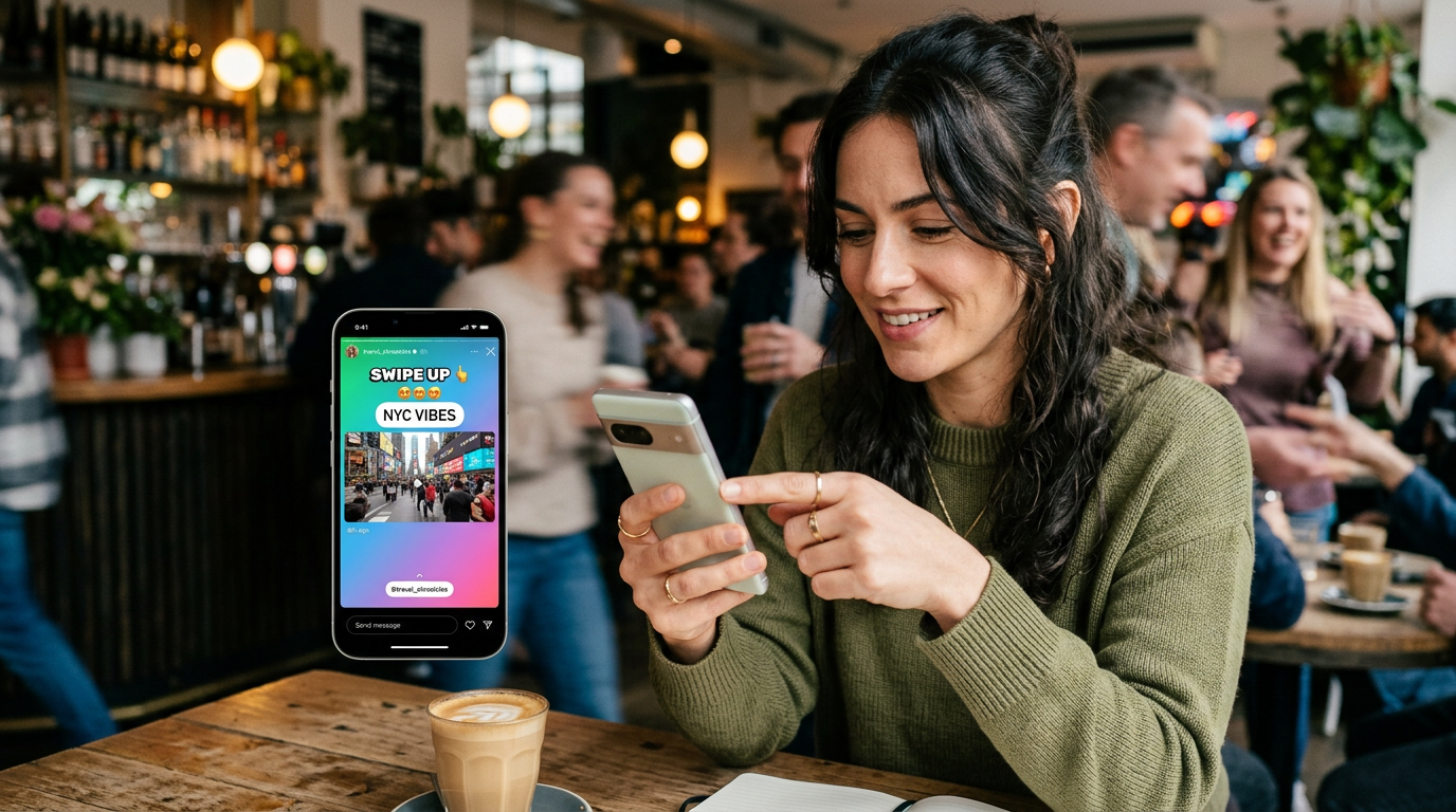 Person engaging with Instagram Stories, demonstrating the interactive nature of ephemeral content strategy.